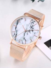 4pcs/Set Teenager Stylish Rivets Textured Dial Mesh Strap Quartz Watch & Heart Moon Bracelet, Suitable For Birthday, Halloween, Christmas Gifts - Rose Gold - View 3