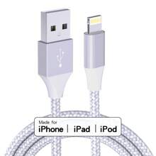 LAIHONEN USB Lightning 充电线 - 尼龙编织 USB-A 转 Lightning 线，快速充电和数据传输，MFi 认证，兼容 iPhone 14/13/12/11/XS/XR/X/Pro Max/Mini/8/7/6S/6/5S/SE、iPad IPod - 12W 高速充电，1m/2m/3m - 银白色 - 1PCS Silver White - 查看 11