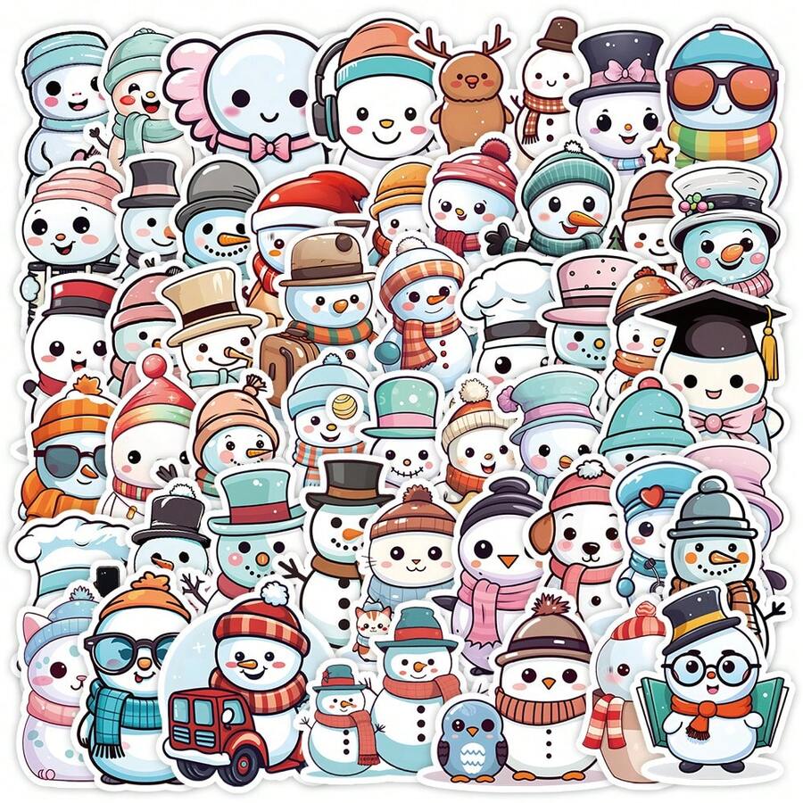 圣诞贴纸套装包含各种节日设计和颜色，可轻松撕下并粘贴在任何地方 - TQ50-0712(雪人) - 查看 1