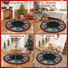 HEBE Washable 4Ft Round Christmas Area Rug Non Slip Farmhouse Round Rug For Living Room Washable Soft Circle Rugs For Bedroom Christmas Round Floor Carpet For Dining Room Xmas Holiday Decor - 黑色 - 查看 3