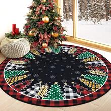 HEBE Washable 4Ft Round Christmas Area Rug Non Slip Farmhouse Round Rug For Living Room Washable Soft Circle Rugs For Bedroom Christmas Round Floor Carpet For Dining Room Xmas Holiday Decor - 黑色 - 查看 8