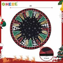 HEBE Washable 4Ft Round Christmas Area Rug Non Slip Farmhouse Round Rug For Living Room Washable Soft Circle Rugs For Bedroom Christmas Round Floor Carpet For Dining Room Xmas Holiday Decor - 黑色 - 查看 2