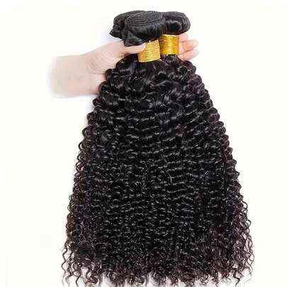 3 件卷曲束人发接发缝制卷曲人发纬纱自然黑发