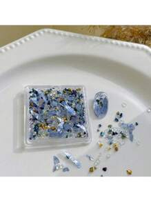 QPRETTY DU 1 pieza Decoración de uñas asimétrica de cristal, lámina de mica de piedra triturada y cuentas de acero del mismo color, pegatina de arte de uñas