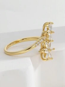 Charm-In Gorgeous Gold-Plated Flower Ring With White Cubic Zirconia Stone, Perfect Gift For Mother Or Girlfriend Valentines - Gold Inlaid White Zirconia Stones - View 4