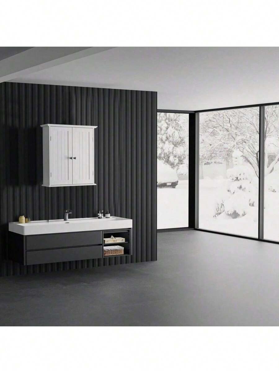 Modern Bathroom Wall With Adjustable Shelf Full Sized Wall