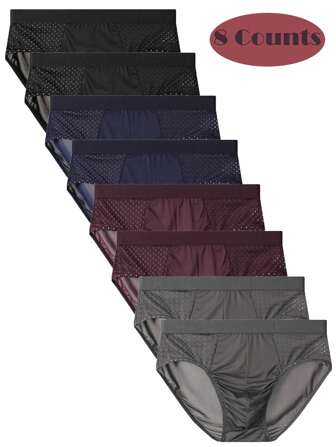 8pcs Men's Breathable Mesh Triangle Briefs Solid Color Underwear