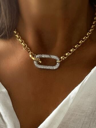 1Pc Chunky Carabiner Clasp Necklace An Exquisite Gift Jewelry Suitable For Friends During The Holidays.