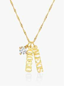 1 Stück alltägliche Mode exquisiter Stil, personalisierter Textanpassung+Zirkonia Anhänger Halskette, mehrere Namen können ausgewählt werden, 18 Karat Goldkette aus Edelstahl, alltäglicher Tragen und Geschenke für gute Freunde und Familie
