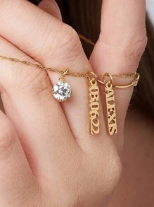 1 Stück alltägliche Mode exquisiter Stil, personalisierter Textanpassung+Zirkonia Anhänger Halskette, mehrere Namen können ausgewählt werden, 18 Karat Goldkette aus Edelstahl, alltäglicher Tragen und Geschenke für gute Freunde und Familie
