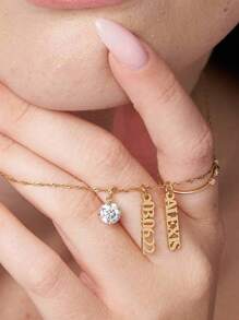 1 Stück alltägliche Mode exquisiter Stil, personalisierter Textanpassung+Zirkonia Anhänger Halskette, mehrere Namen können ausgewählt werden, 18 Karat Goldkette aus Edelstahl, alltäglicher Tragen und Geschenke für gute Freunde und Familie