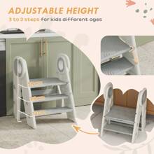 AIYAPLAY Toddler Tower, Foldable Toddler Kitchen Step Stool, Adjustable With Handle, Non-Slip, For Bathroom, Sink, Kitchen, Counter, Toilet Potty Training, Grey - Grey - View 5