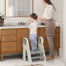 AIYAPLAY Toddler Tower, Foldable Toddler Kitchen Step Stool, Adjustable With Handle, Non-Slip, For Bathroom, Sink, Kitchen, Counter, Toilet Potty Training, Grey - Grey - View 3