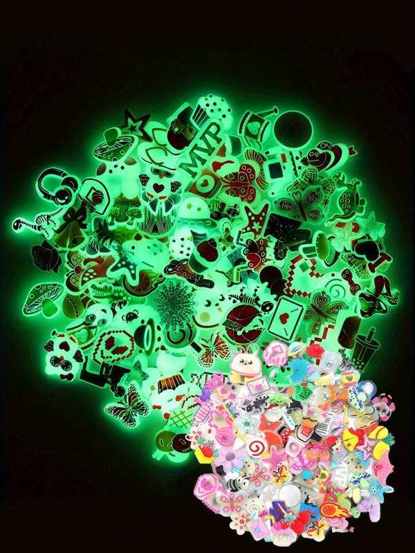 Random Style Luminous Version, 5/10/20/30/50/100pcs Wristbands, Pendants, Shoe Decorations & Other Accessories, Cute Cartoon Design, Suitable For Men & Women, Excellent Party Favors. (Note: Handmade Items May Have Minor Glue Residue Or Defects On The Back, But Will Not Affect Normal Use.)