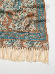 Boho 1入組女士時尚提花優雅披肩圍巾，兩用，適用於秋冬戶外旅行 - 卡其色 - 查看 6