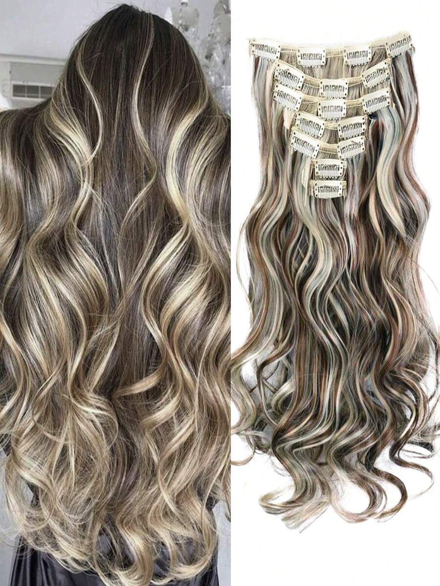 18-30 Inches 16 Clip Black Natural Daily Long Curly Hair Extensions Seven-Piece Set For Women - Multicolor - View 1