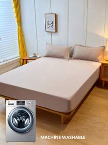 2/3pcs Waterproof Bedding Set, Soft & Comfortable Bedroom Bedding, Solid Color Bed Sheet Set, Fitted Sheet, Suitable For Double Bed, Queen Bed, King Bed, Bedroom, Dorm (1pc Fitted Sheet And 1/2pc Pillowcase) - Camel - View 5