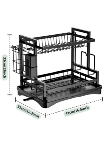 1pc Tối đa hóa không gian bếp: Giá để bát đĩa hai tầng có thớt và dụng cụ lưu trữ - Tổ chức bền và phong cách - màu đen - Xem 6
