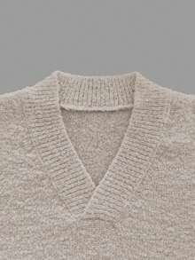 Suéter de estilo coreano para mujer, estilo vintage de dinero antiguo, lindo para aeropuerto, ropa de calle, concierto de country, salida, disfraz de Halloween, 2025 de vuelta a la escuela, gótico Y2K, fiesta bohemia de vacaciones, cuello en V de unicolor, casual de campus, holgado, de punto, nuevo lanzamiento de otoño/invierno - Caqui - Ver 6