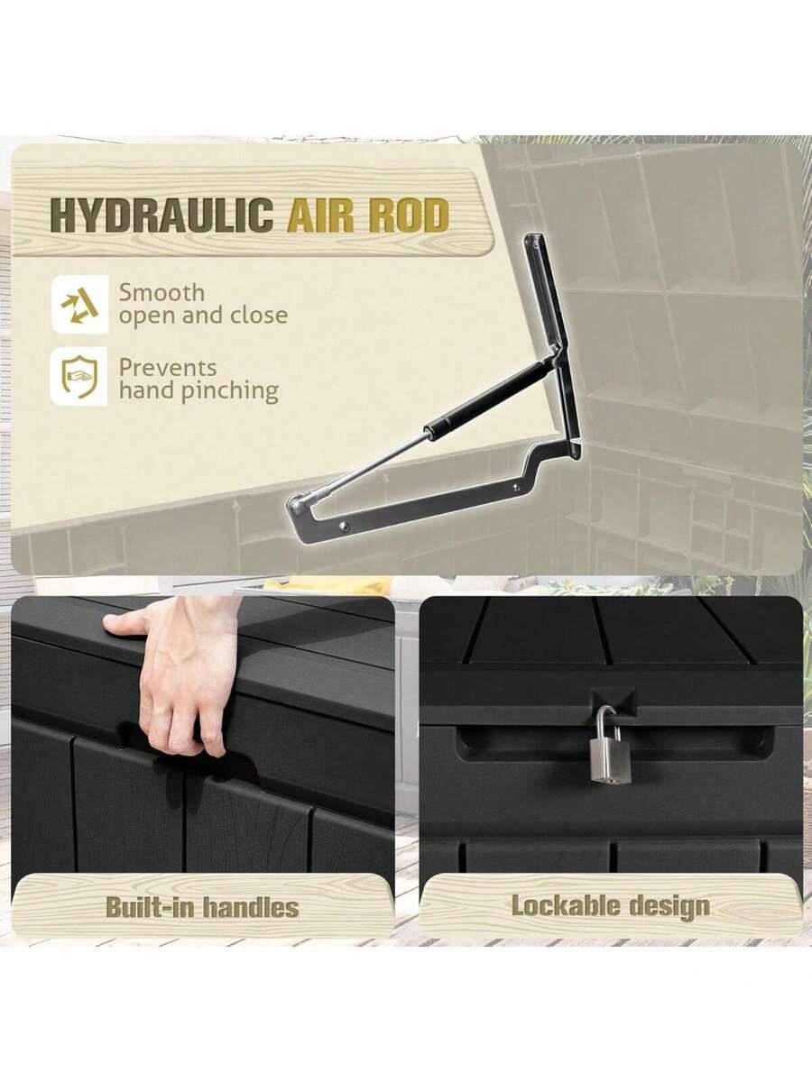 Outdoor Storage Box 85 Gallon Resin Waterproof Deck Box With Wood