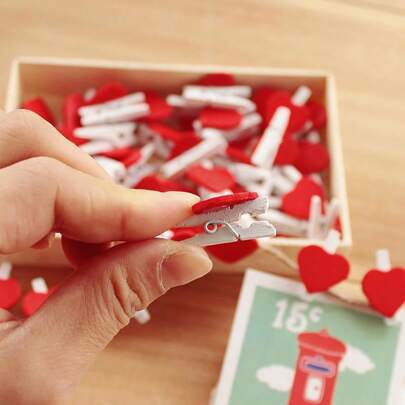 20/50/100/200/500 个心形木夹，浪漫婚礼生日派对手工照片备忘录夹，相框配件，房间 DIY 照片墙装饰，2.5 厘米 * 0.3 厘米