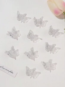 10个透明激光蝴蝶爪夹，迷你可爱发夹，适合女性，ins风街头风，Y2K发夹，发卡，发饰，秋冬发饰，适合女性度假装扮，夏季海滩风 - 無色 - 查看 10