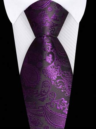 1pc Men 3.15 Inch (8cm) Purple Paisley Paisley Print Tie, Fashion Wedding Party Event Necktie, High Quality High Density Men Necktie
