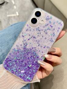 闪光流沙透明环氧软手机壳适用于 iPhone 16 15 14 13 12 11 Pro Max Plus 奢华时尚渐变亮片透明后盖 - 透明紫 - 查看 2