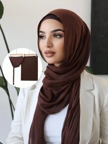 2pcs/1pc Wide-Brim Chiffon Scarf For Women, Fashionable Breathable Long Scarf, Muslim Hijab Headscarf, Suitable For Daily Comfortable And Versatile Wear