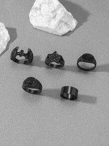 5 件套嘻哈风格男士戒指 - 蝙蝠戒指、狮头戒指、蛇戒指、男士休闲时尚戒指、生日、圣诞节、情人节、节日礼物 - 5五件套蝙蝠戒指 - 查看 8