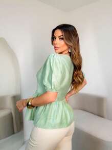 S2077 Plain Long Sleeve Blouse/Trend With Bows On The Front - Green - View 3
