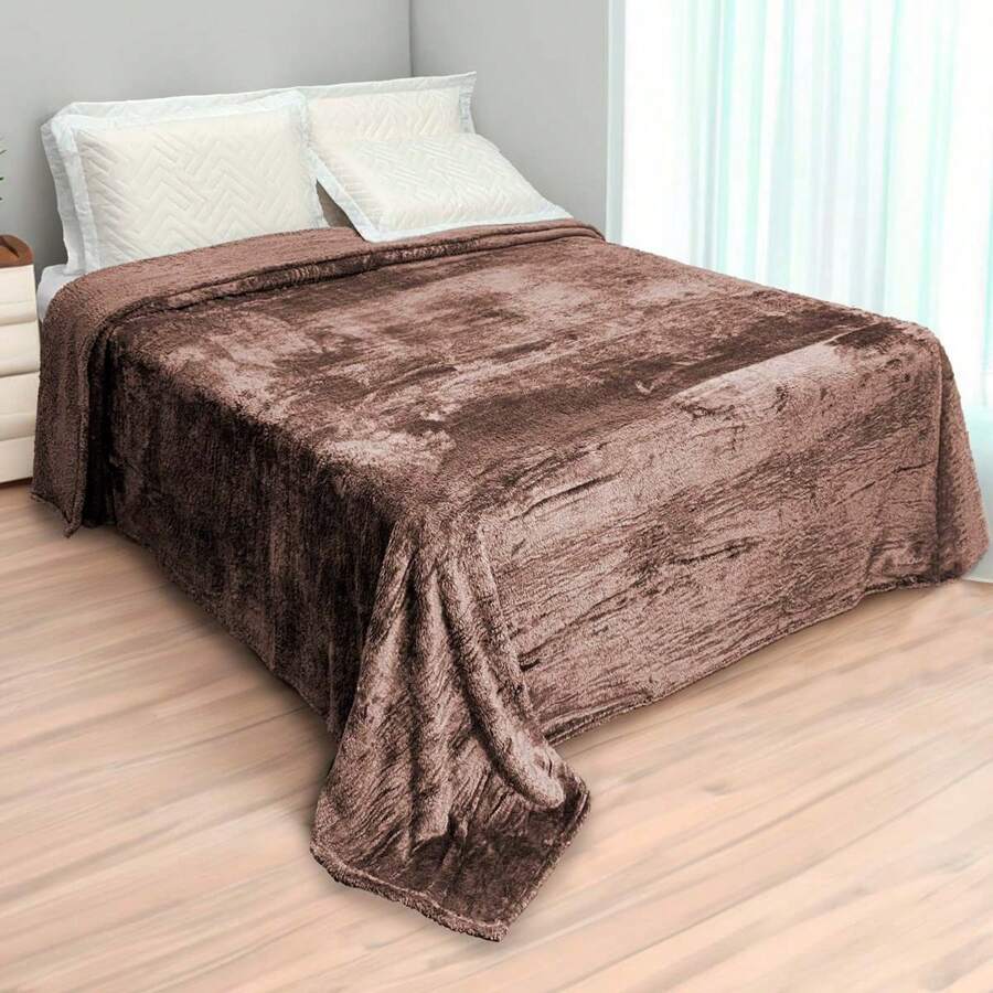 Alphaville Sherpa Blanket Colorful Sheepskin Double Queen Bed Cold Warm Soft - Rỉ Nâu - Xem 1