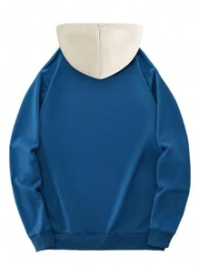 男士新款连帽卫衣，休闲日常抽绳加绒纯色卫衣，正面袋鼠口袋，男士上衣 - 霧霾藍 - 查看 3