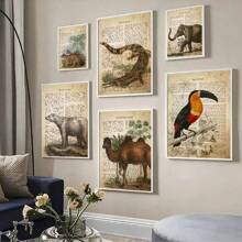 1pc Canvas Poster, 19e-eeuwse Vintage Canvas Muurschildering, Dieren Afbeelding Kunst Canvas Decoratie Met Soort-Specifieke Beschrijvingen Geschreven Op De Achtergrond Muurkunst, Ideaal Cadeau Voor Slaapkamer Woonkamer Keuken Slaapzaal Gang, Muurkunst, Muurdecoratie, Kamerdecoratie, Ongeraamd