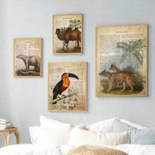 1pc Canvas Poster, 19e-eeuwse Vintage Canvas Muurschildering, Dieren Afbeelding Kunst Canvas Decoratie Met Soort-Specifieke Beschrijvingen Geschreven Op De Achtergrond Muurkunst, Ideaal Cadeau Voor Slaapkamer Woonkamer Keuken Slaapzaal Gang, Muurkunst, Muurdecoratie, Kamerdecoratie, Ongeraamd