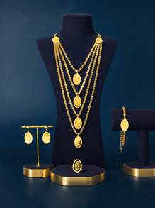 Mgyi Dubai-Inspired Minimalist, Sweet, Exaggerated, Gold-Colored Copper Fashionable And High-End Luxury Retro Big Jewelry Set For Women, Suitable For Outings, Leisure, Parties, Daily Dates, Christmas, And Other Holidays. It Includes A Layered Gold-Plated Long Necklace And Layer Tassel Earrings ,Bracelets And Ringsas A Gift For Women, Girlfriends, Parents, Etc - Gold - View 7