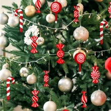 19PCS Christmas Ball Ornaments, 19pcs Delicate Candy Cane Hanging Christmas Tree Decorations Set, Red Christmas Ornaments For Xmas Holidays, Party,Christmas Home Decor Christmas Decorations Room Decor Winter