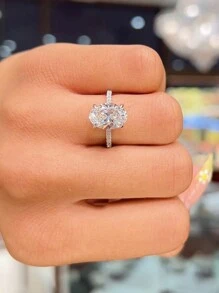 1克拉/2克拉/5克拉闪亮椭圆形订婚戒指/结婚戒指，925纯银，女士承诺戒指/永恒戒指，精致珠宝礼品 - 銀色 - 查看 7