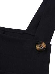 Womens Fashion Solid Color Jumpsuit Casual Button Wide Leg Suspender Overalls With Pockets