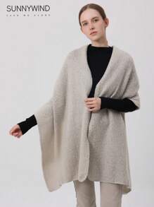 1 pieza Bufanda de punto suave de color gris sólido, adecuada como accesorio de abrigo y atuendo diario para mujer