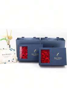 1pc Jewelry Gift Box With Heart, 6 Roses, And Feather Pattern - Blue - View 4