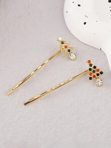 2 件装水晶圣诞发夹，优雅可爱简约女士日常配饰 - 彩色 - 查看 10