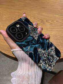 1pc Vintage Blue Cloth Texture & Star Pattern Vertical Stripes Faux Leather Soft Protective Phone Case, Compatible With Iphone And 16/16 Plus/16 Pro/16 Pro Max - Multicolor - View 5