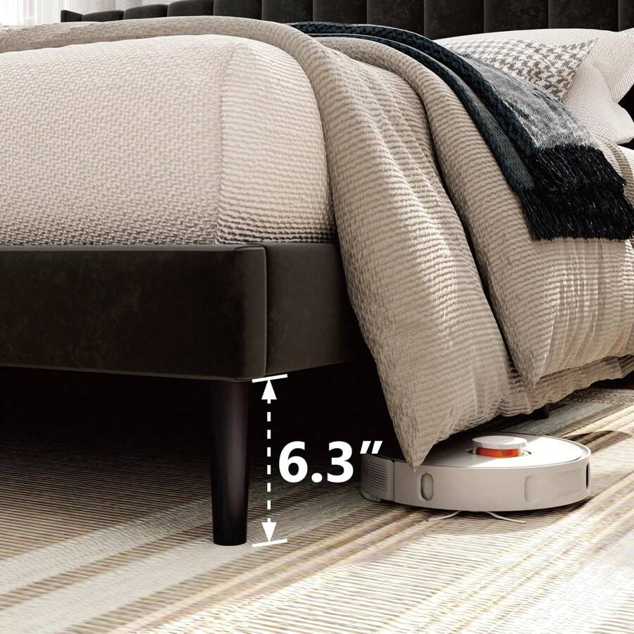 King Size Bed Frame And Headboard,Vertical Channel Tufted Wingback No