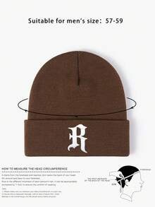 1 件户外刺绣 R 字母针织帽，可调节防晒休闲帽，适合春秋季旅行、海滩度假、Y2K 风格年轻男士 - 針織帽 - 查看 7