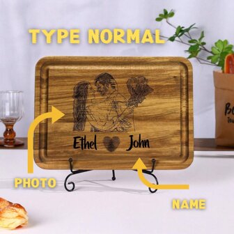 1 Pieza Tabla de cortar, Tabla de cortar grande de bambú, Imagen personalizada con nombre, Utensilios de cocina, Sin olor, Adecuada para cocina, al aire libre, fiesta, tabla de servir, para cortar carne y verduras gruesas, (Disponible en varios tamaños y estilos) -Estilo de huella dactilar de amor