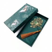Hộp quà tặng dấu trang bằng kim loại sơn sáng tạo, 1 bộ/1 cái Dấu trang tua rua hình bạch quả, cỏ ba lá, hoa sen, lá sen dành cho gia đình, bạn thân, người yêu sách sưu tầm tác phẩm nghệ thuật, quà tặng lưu niệm, quà tặng sinh nhật, dấu trang bằng đồng thau kim loại - Một cỡ - Xem 13