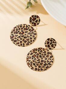 1 对豹纹印花环形耳环，复古风格，时尚经典耳环全球热销