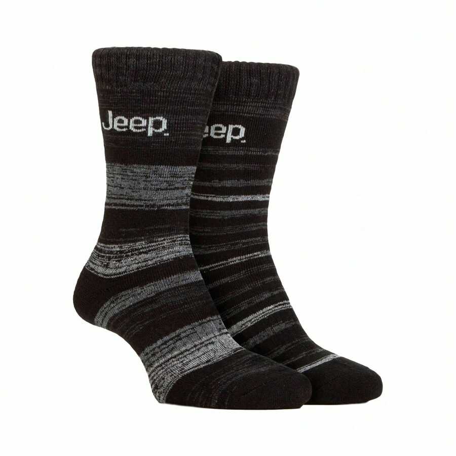 Jeep Men's 2 Pack Tech Thermal Boot Socks | Chunky Winter Performance Socks - Fast Shipping And Quick Delivery - Black - View 1