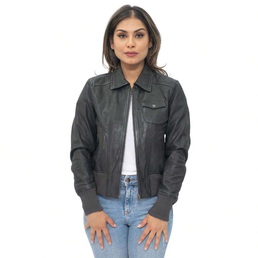 Womens Leather MA1 Varsity JacketAnn Arbor SHEIN USA